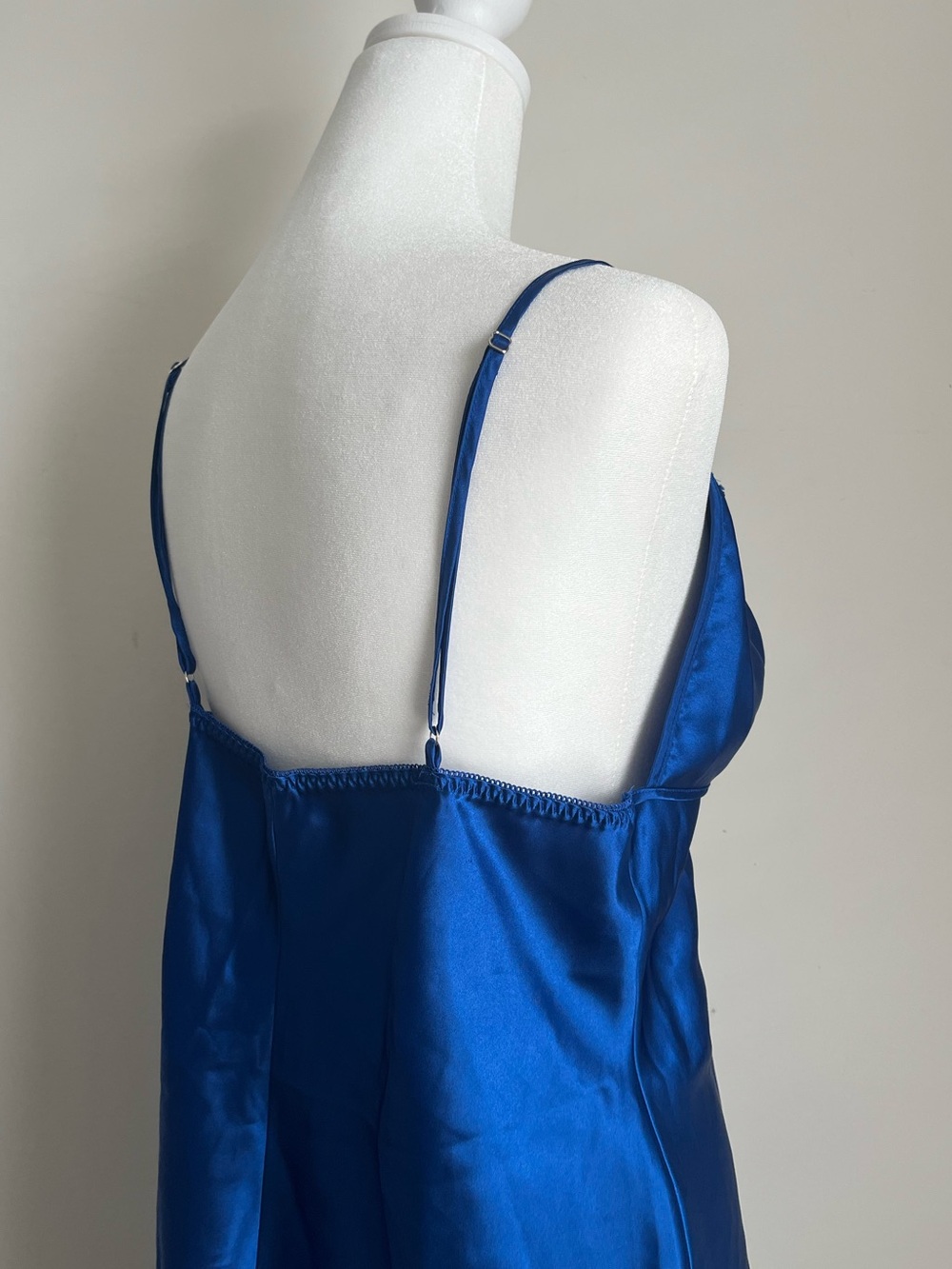 Avon Blue Satin Lace Trim Babydoll Slip Dress Chemise Sz L Romantic Boudoir - Picture 3 of 9